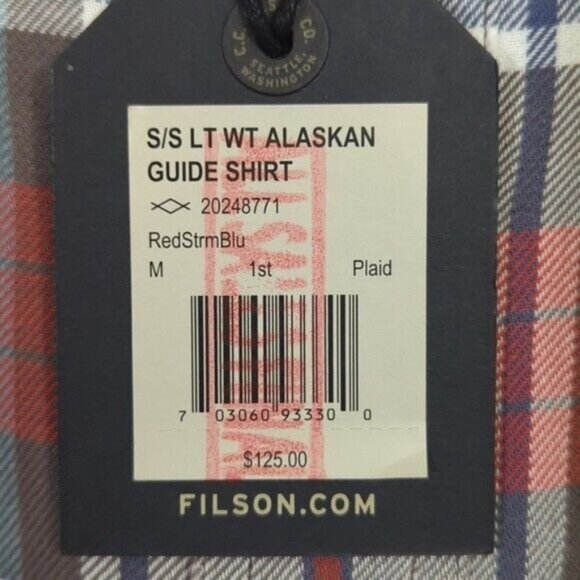 Filson Shirt Men's M Red Plaid Light Weight Alaskan Guide Shirt Short Sleeve NWT - Picture 7 of 11